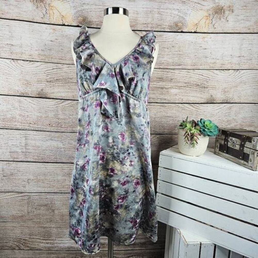 Ann Taylor LOFT Women's Sleeveless Ruffle Neckline Watercolor Dress Size‎ 0